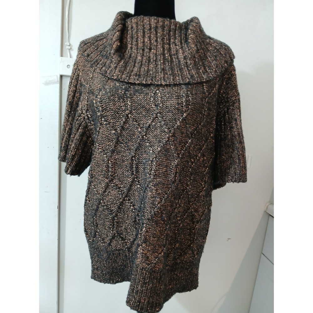 Jones New York Bronze Metallic Cable Knit Cowl Neck Short‎ Sleeve Sweater Medium